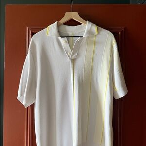 Jacquemus White Polo Shirt with Yellow Stripes